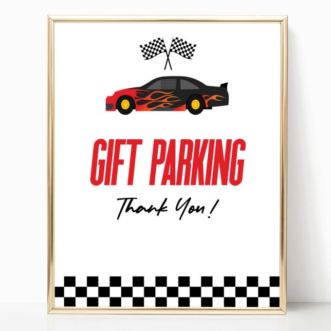 Poster Sinal de Mesa do Gift Parking Red Race Car (Criador carregado)
