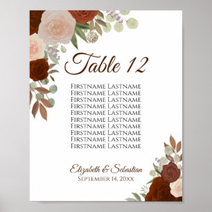Poster Sinal de Mesa do Gráfico de Casamento de Rosas Lar