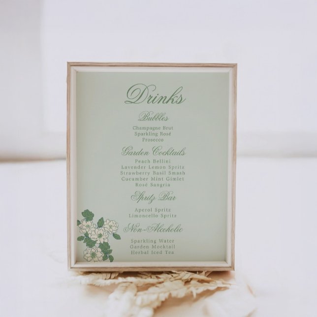 Poster Sinal de Mesa do Menu de Bebidas Verde Sálvia (Criador carregado)
