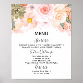 Poster Sinal de Mesa do Menu de Casamento do Peach & Mint