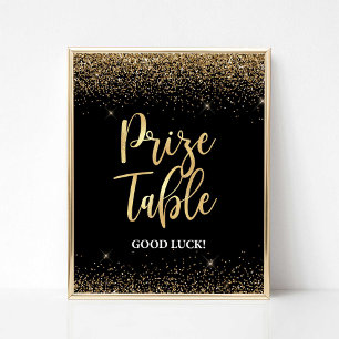 Poster Sinal de Mesa do Prêmio Preto e Dourado Glitter Co
