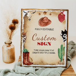 Poster Sinal de Mesa do primeiro aniversario Rodeo Ociden