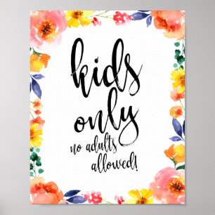 Póster Sinal de Mesa Infantil Floral Aquarela 8x10 para C