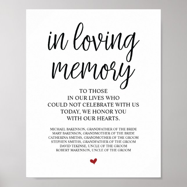 Poster Sinal de Mesa Memorial Na Nossa Memória Querida (Frente)