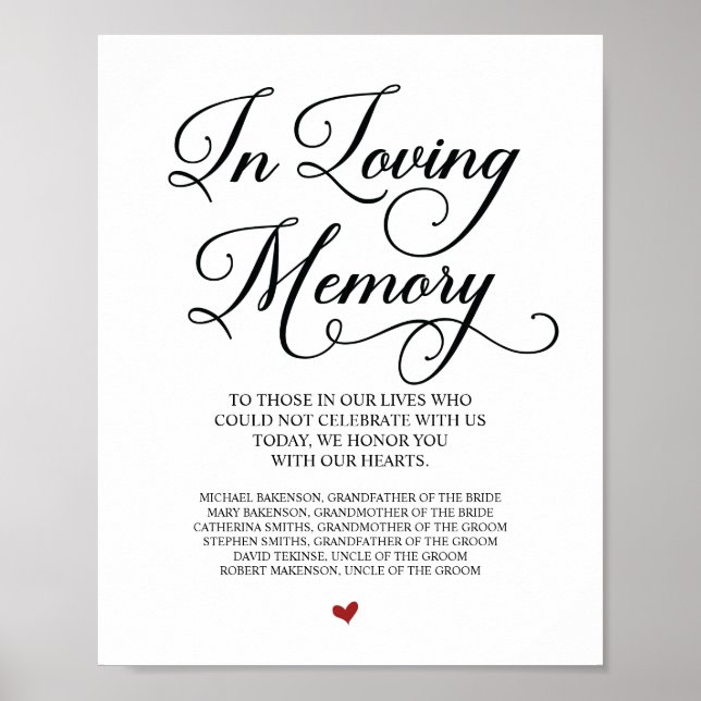 Poster Sinal de Mesa Memorial Na Nossa Memória Querida (Frente)