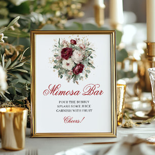 Poster Sinal de Mesa Mimosa Burgundy Blush Vermelho Inten