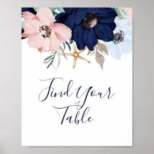 Poster Sinal de Mesa Moderno Náutico Floral