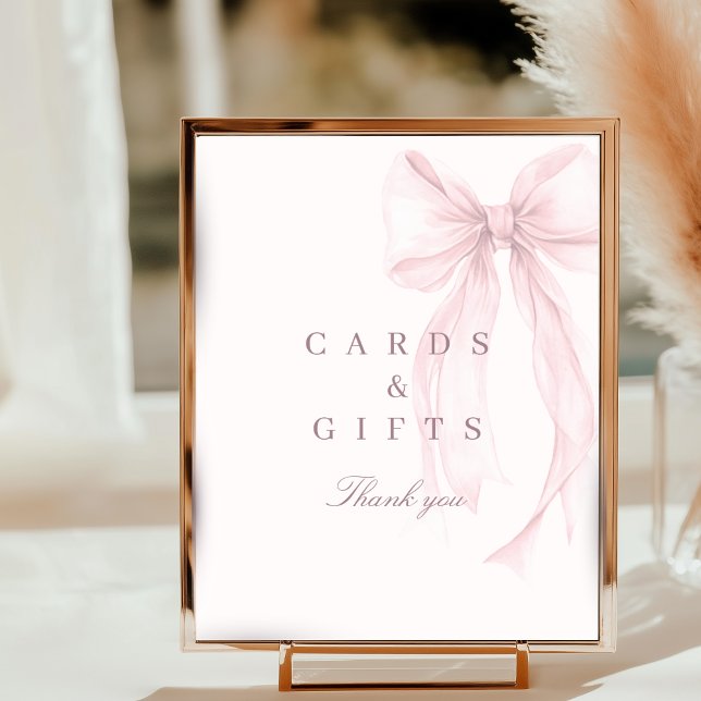 Poster Sinal de Mesa para Chá de Bebê com Laço Coquette R (Pink Bow Tabletop Sign)