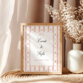 Poster Sinal de Mesa para Chá de Bebê com Laço Rosa Flora