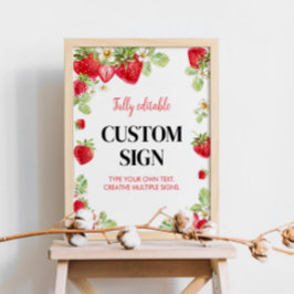 Poster Sinal de Mesa Personalizado de Morango Berry Sweet