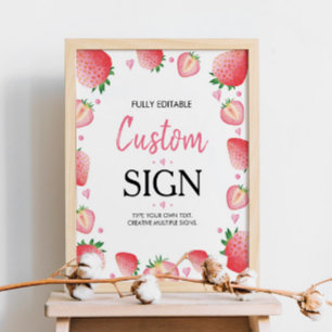 Poster Sinal de Mesa Personalizado de Morango Berry Sweet
