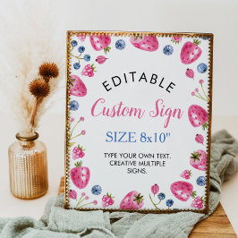 Poster Sinal de Mesa Personalizado de Morango Berry Sweet