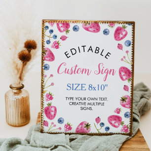 Poster Sinal de Mesa Personalizado de Morango Berry Sweet