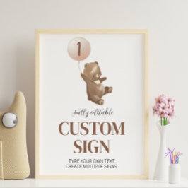 Poster Sinal de Mesa Personalizado de Urso de Teddy Chá d