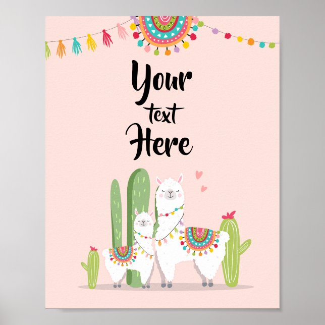 Poster Sinal de Mesa Personalizado Llama Fiesta Baby Show (Frente)