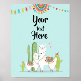 Poster Sinal de Mesa Personalizado Llama Fiesta Baby Show