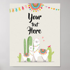 Poster Sinal de Mesa Personalizado Llama Fiesta Baby Show