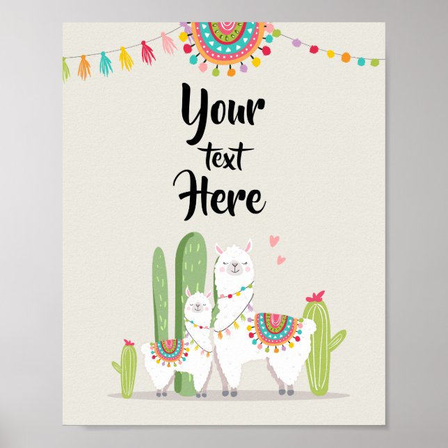 Poster Sinal de Mesa Personalizado Llama Fiesta Baby Show (Frente)