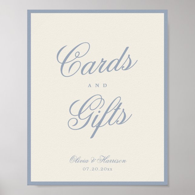 Poster Sinal de Mesa Presentes Cartões Elegantes Creme Az (Frente)