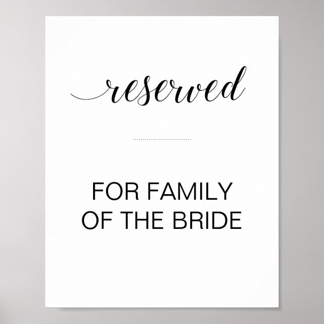 Poster Sinal de Mesa Reservada de Casamento em Letra Pret (Frente)