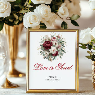 Poster Sinal de Mesa Romântico Bege Borgonha Amor é Doce