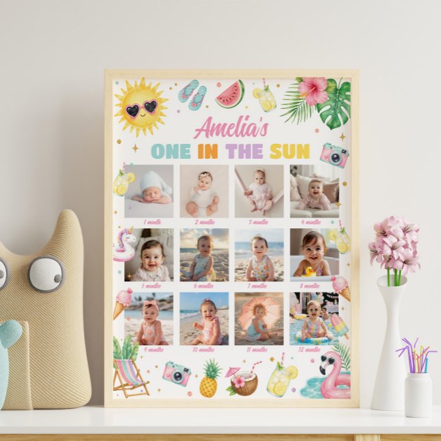 Poster Sinal de Milestone de Aniversário Rosa Um no Sol (Criador carregado)