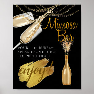 Poster Sinal de Mimosa Bar de Brunch Nupcial Elegante