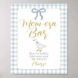 Poster Sinal de Mimosa para Chá de Bebê com Gingham Azul