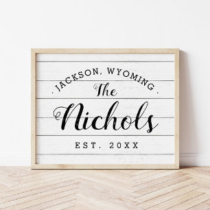 Póster Sinal de Monograma da Família Faux Shiplap