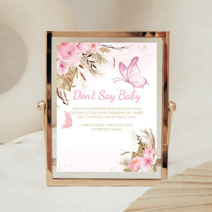 Poster Sinal de Não Diga Bebê Flor de Borboleta para Chás