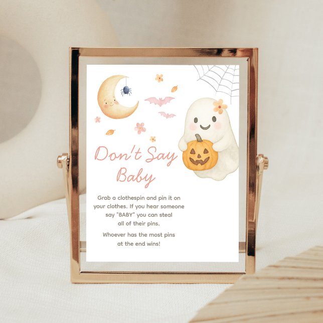 Poster Sinal de Não Diga Bebê para Chá de Bebê Little Boo (Girl Halloween Baby Shower Don't Say Baby Sign)