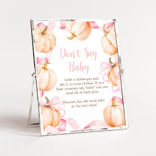 Poster Sinal de Não Diga Bebê para Chás de Bebê com Abóbo
