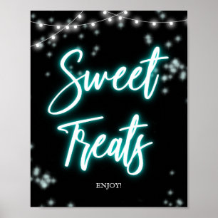 Poster Sinal de Neon Azul Turquesa para Aniversário de 16