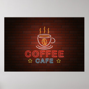 Poster Sinal de Neon Café Café