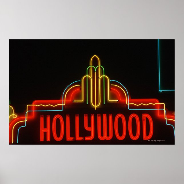 Póster Sinal de neon de Hollywood, Los Angeles, Califórni (Frente)