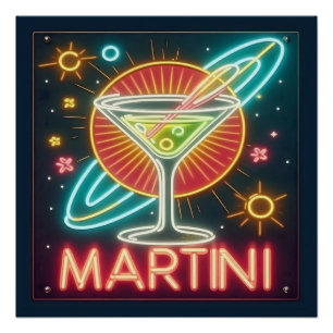 Póster Sinal de Neon Martini de Meados do Século