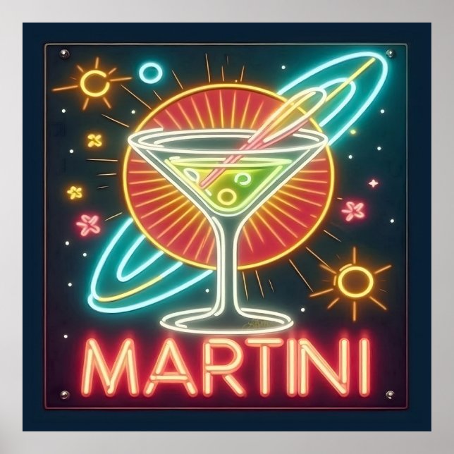 Poster Sinal de Neon Martini meio século (Frente)