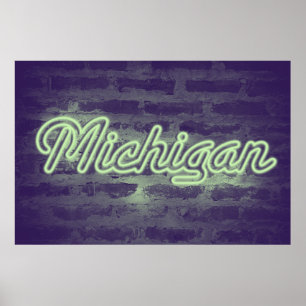 Poster Sinal de Neon 'Michigan' - Mint Choc