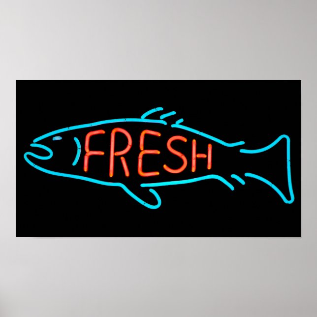 Poster Sinal de Neon Peixe Fresco (Frente)