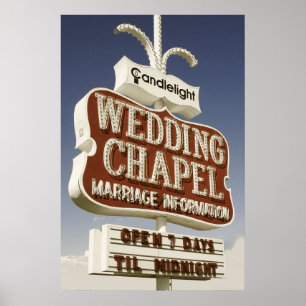 Póster Sinal de néon retro da capela do casamento