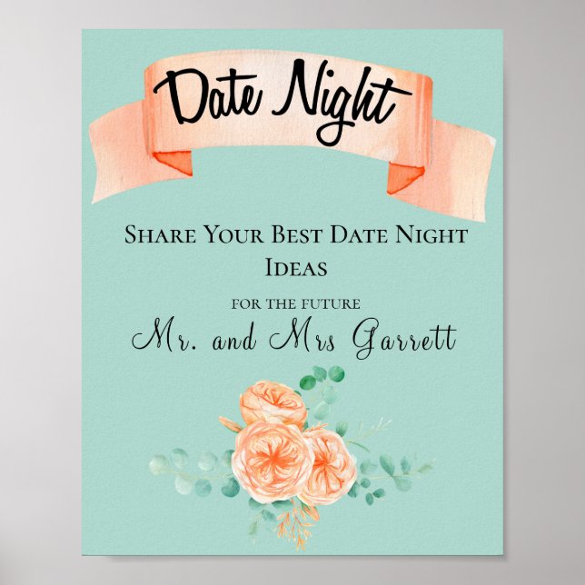 Poster Sinal de Noite de Encontro de Eucalipto Elegante P (Frente)