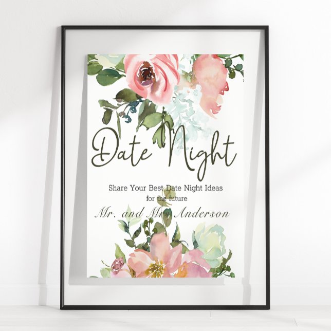Poster Sinal de Noite de Encontro Floral Elegante Casca d (Criador carregado)