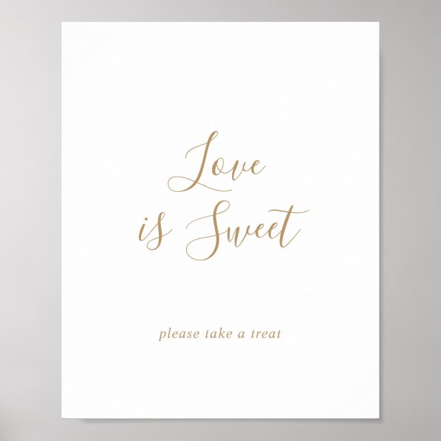 Poster Sinal de Noivado Minimalista Amor é Doce em Ouro (Frente)
