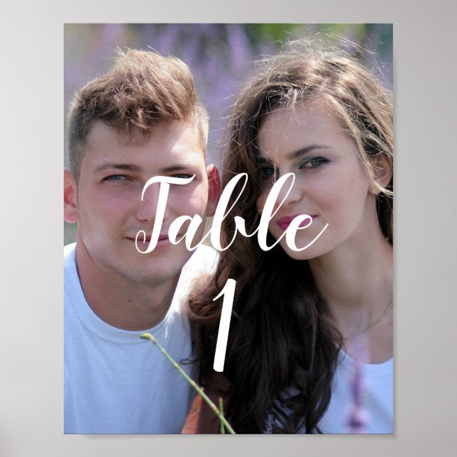 Poster Sinal de Número de Mesa de Casamento com Foto (Frente)
