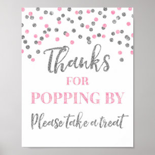 Poster Sinal de Obrigado por Passar em Confete Prata Rosa