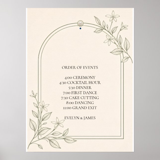 Poster Sinal de Ordem de Eventos de Casamento Botânico de (Frente)
