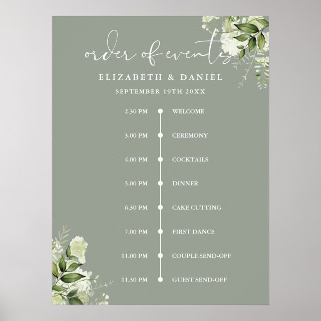 Poster Sinal de Ordem de Eventos de Casamento em Verde Ol (Frente)