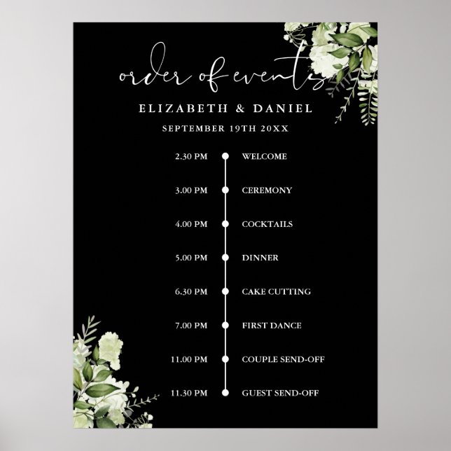 Poster Sinal de Ordem de Eventos de Casamento Floral Verd (Frente)