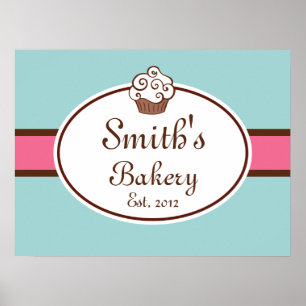 Póster Sinal de Padaria de Cupcake Personalizado Arte de 