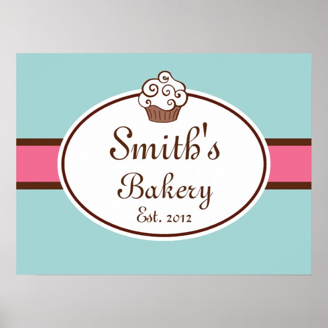 Póster Sinal de Padaria de Cupcake Personalizado Arte de  (Frente)